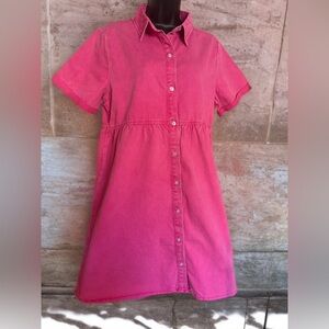 NWOT Women's Casual Short Sleeve Button Down Tiered Denim Babydoll Jean Dress M